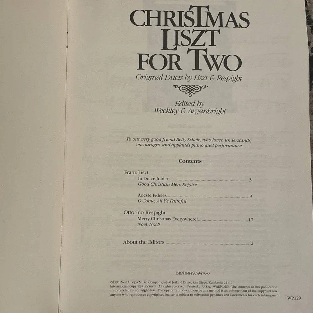 WP329 - CHRISTMAS LISZT FOR TWO - PIANO DUETS By Franz Liszt Excellent Condition
